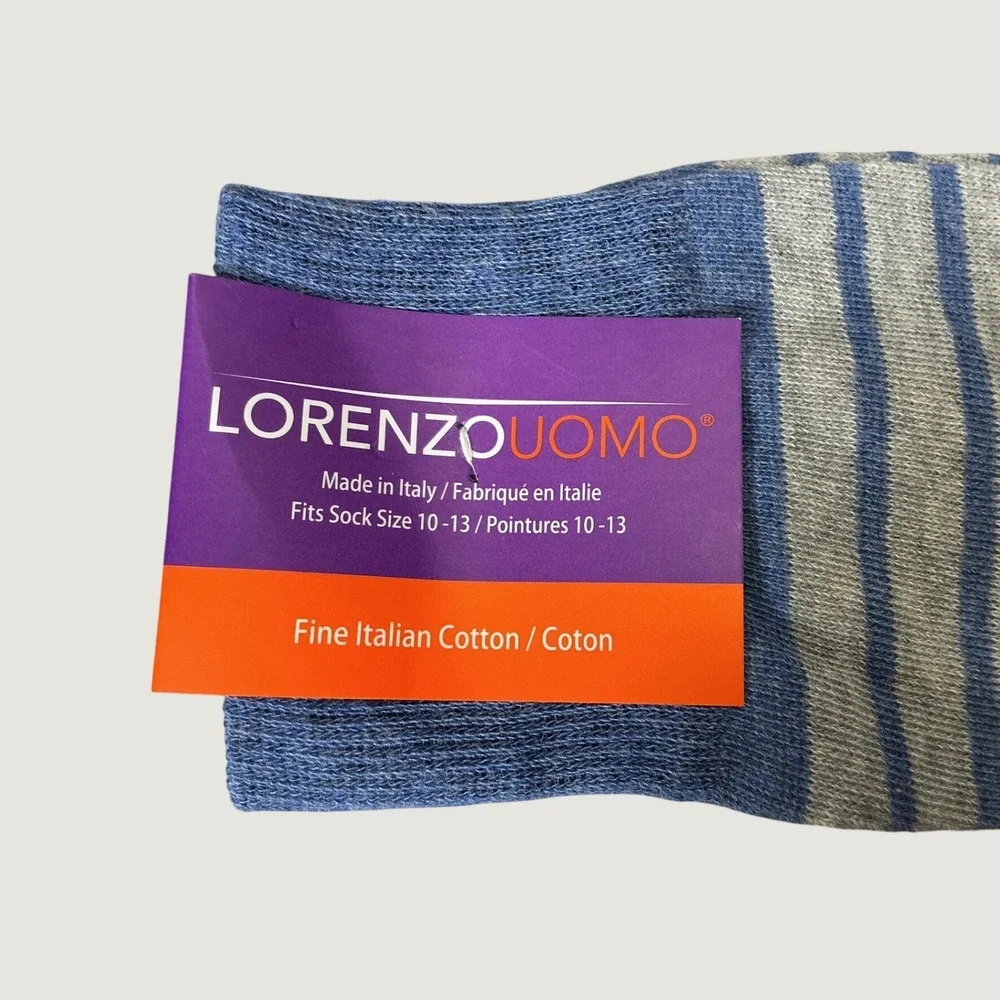 Lorenzo Uomo Fine Italian Cotton Men's Crew Socks 10-13 Multicolor Stripe NWT